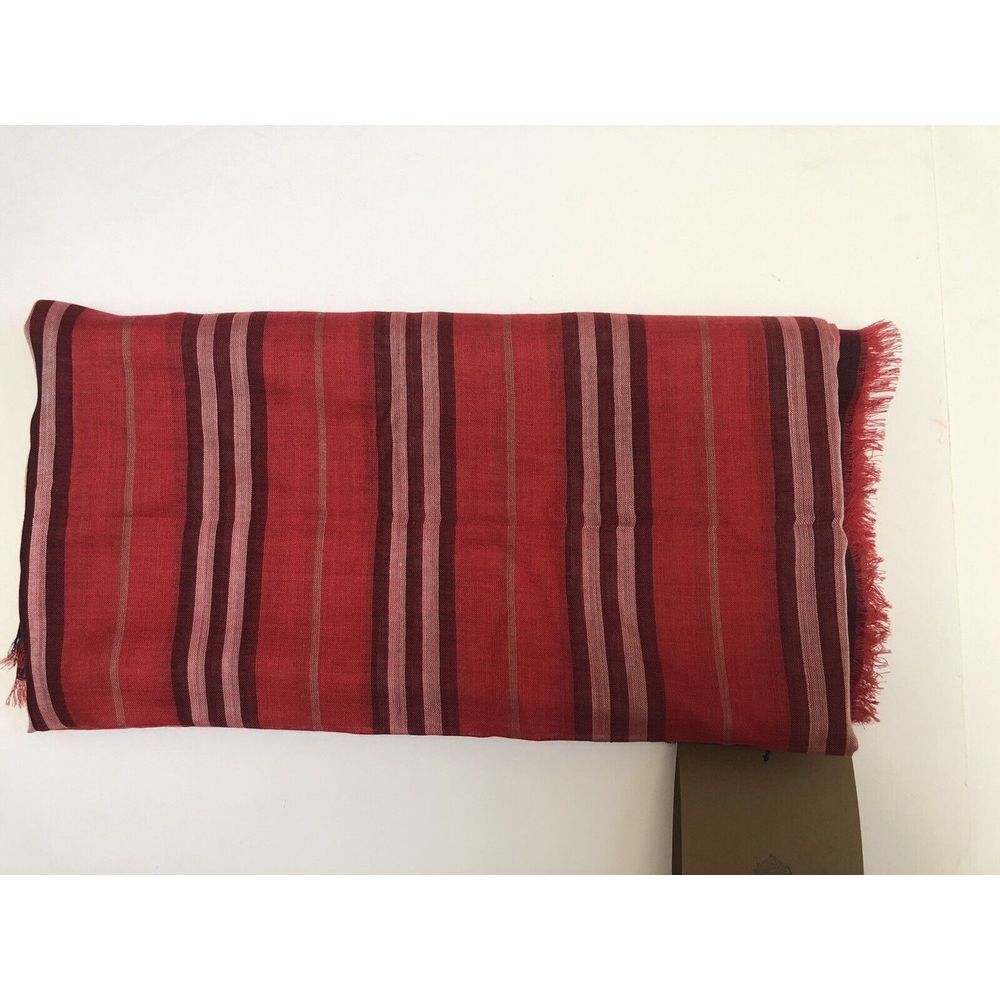 BURBERRY Scarf Bright Red TB Heritage Stripe Wool Silk Italy Square 57x57" NEW‎ - Picture 5 of 5